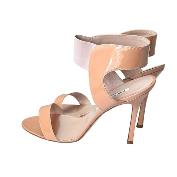 NWT Manolo Blahnik Sandals Sz 10 Nude Patent Leather Stiletto Heel Minimalist - Picture 5 of 14